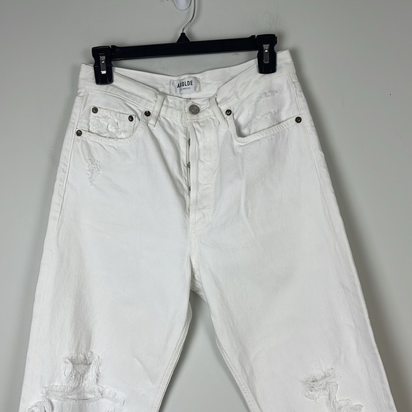 Agolde 90's Mid Rise Loose White Distressed Size 25 - Picture 4 of 15